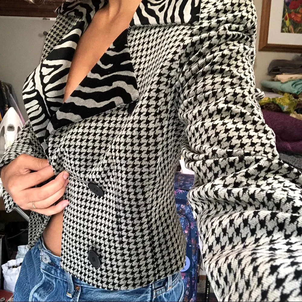 Vtg Dior Black and White Houndstooth Blazer
